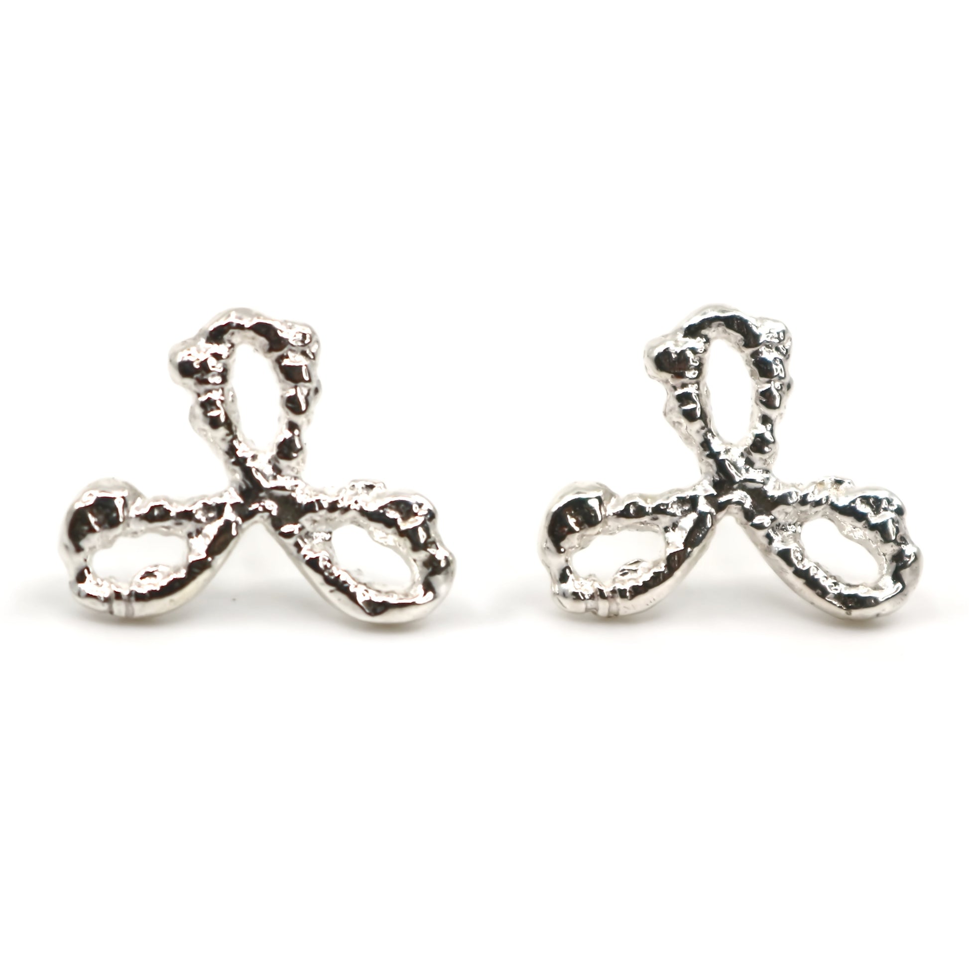 Pair of silver earrings on a white background