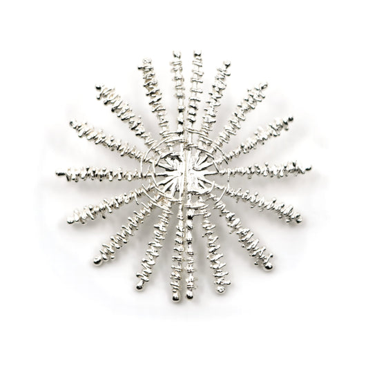 Decorative silver earring on white background